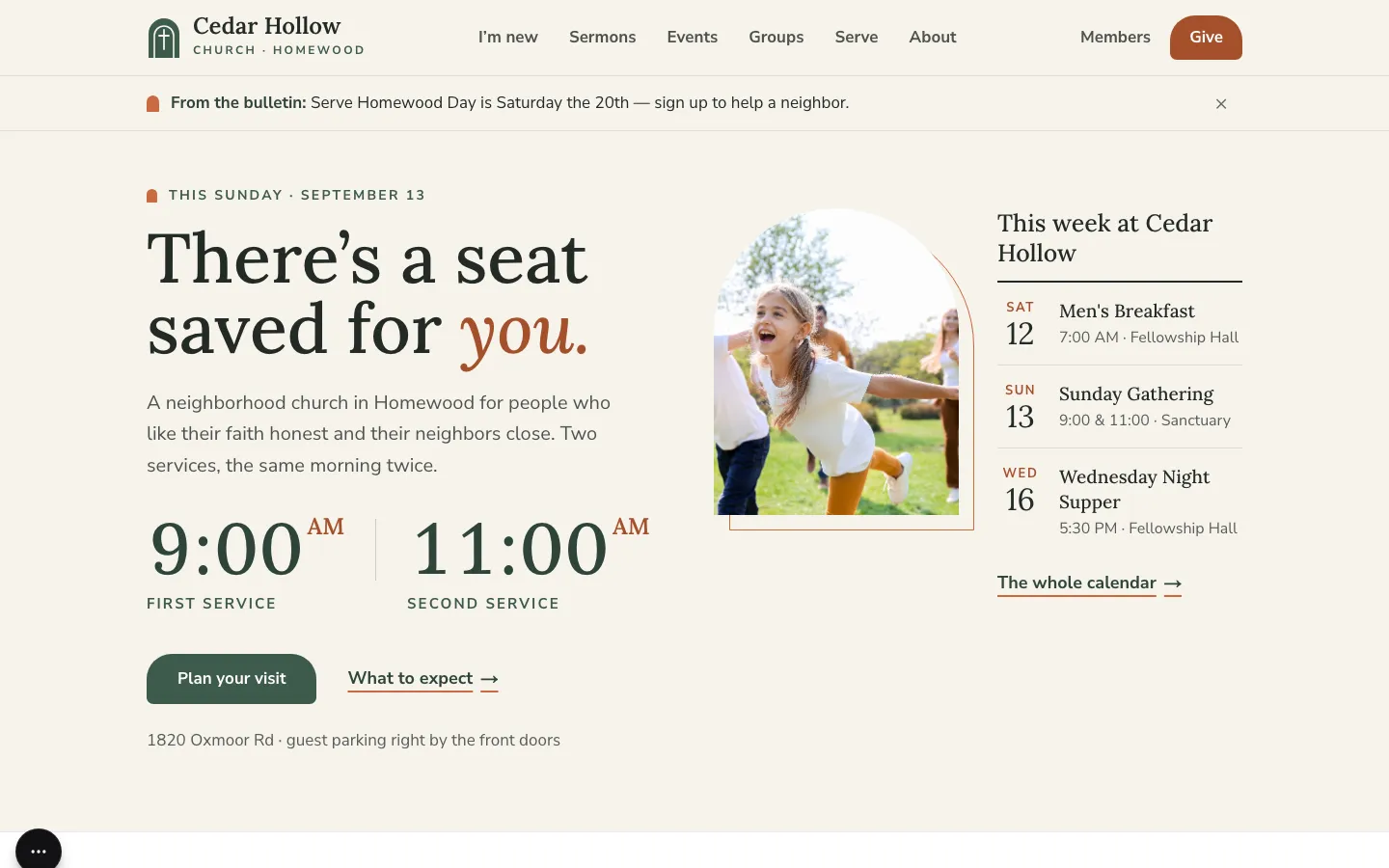 Cedar Hollow Church website preview