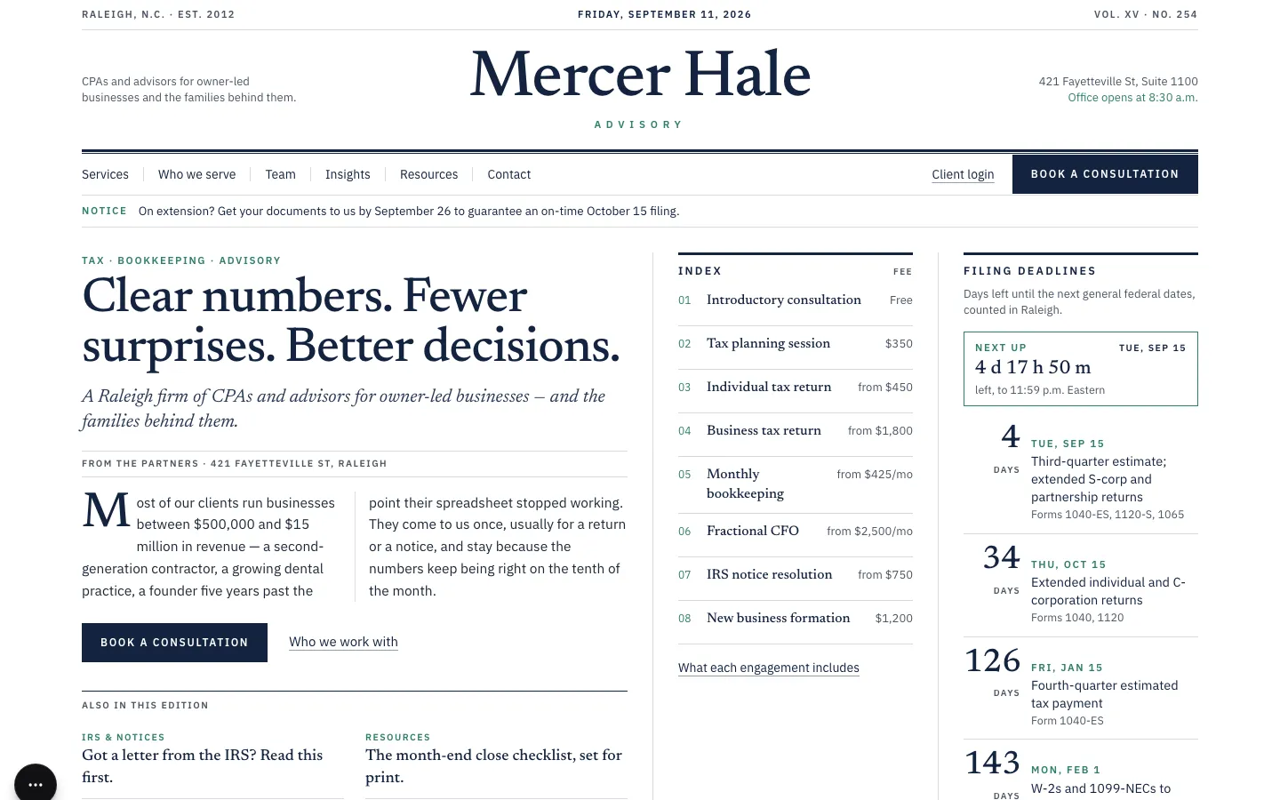Mercer Hale Advisory website preview