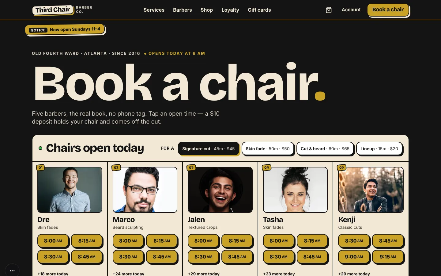 Third Chair Barbershop website preview